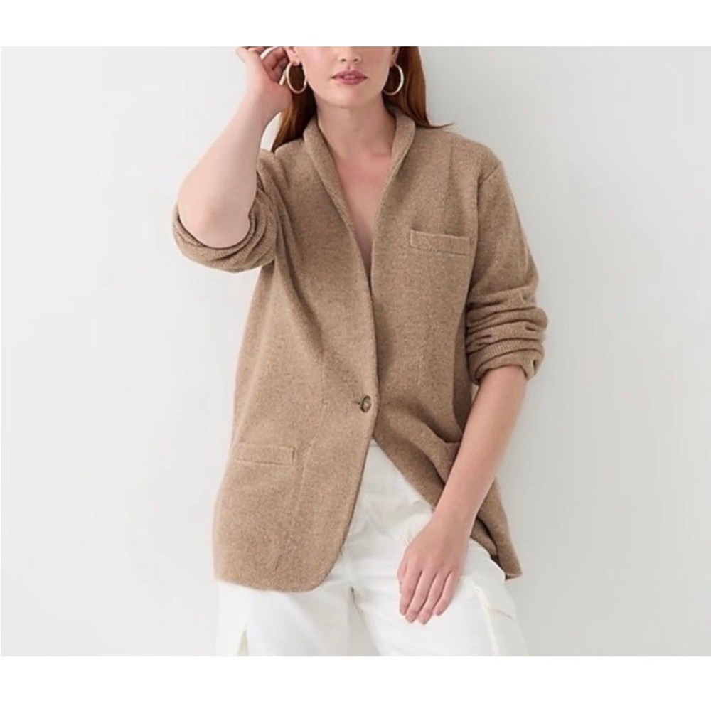 J.Crew Cocoon Women XL Brown Merino Alpaca Blend Sweater Blazer Cardigan
